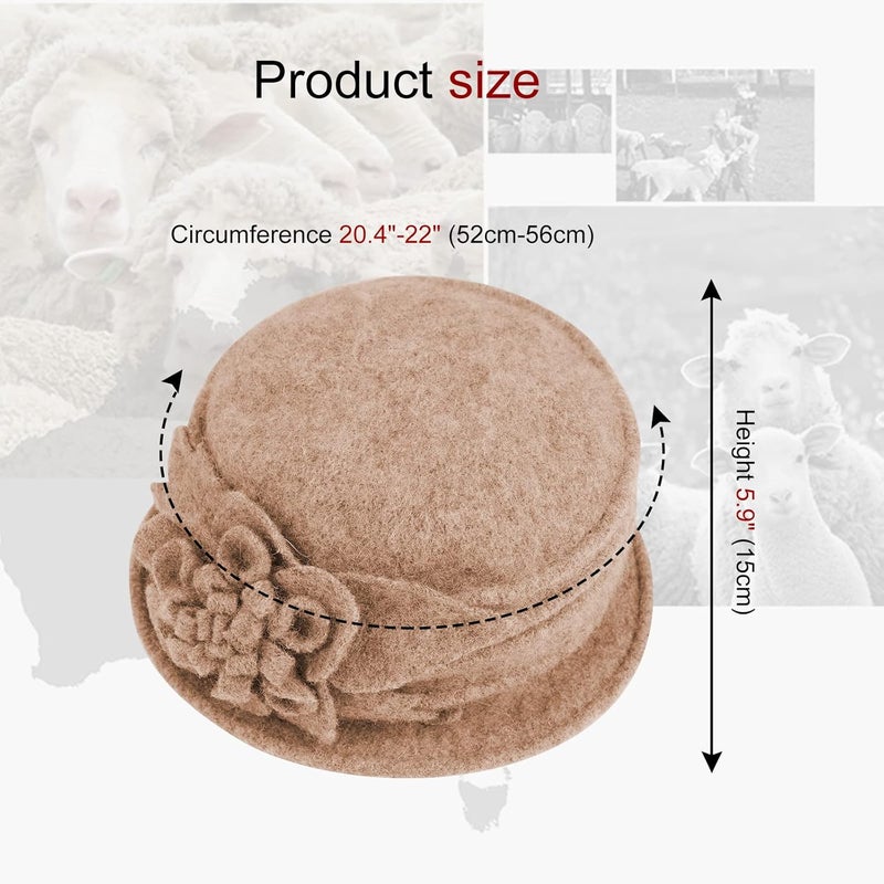 Sumolux Women Beret Hat French Vintage Floral Wool Dress Cloche Classic Winter Hat 1920s - Image 4